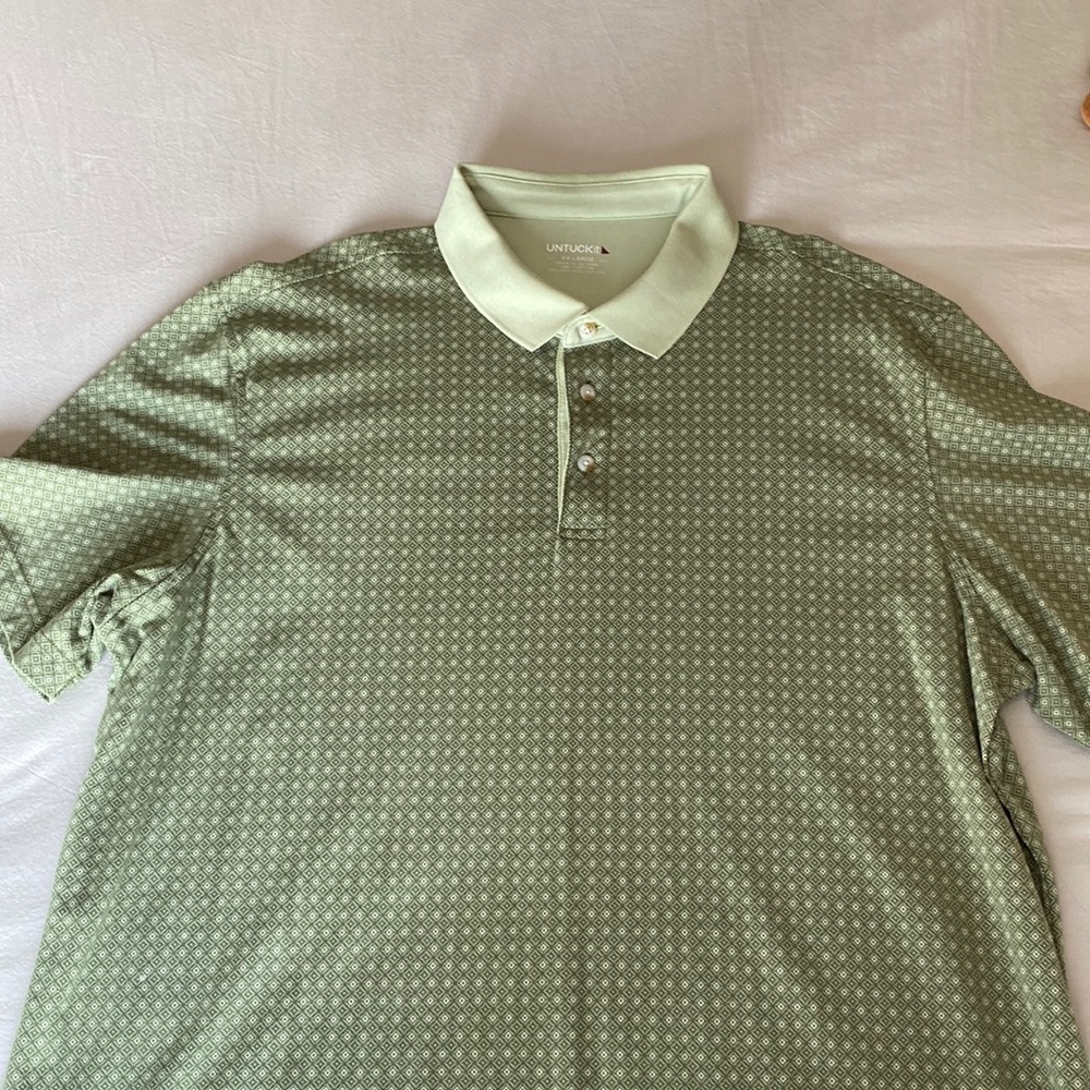 Wrinkle-Free Printed Polo with Contrast Collar XX-Large / Regular Fit / Green
